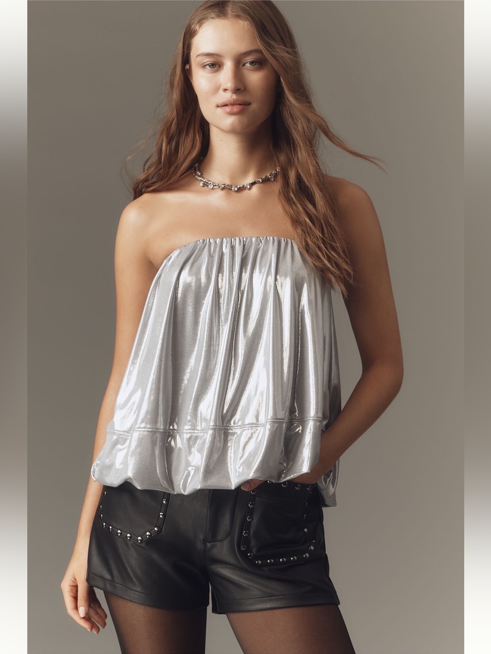 Maeve Shine Metallic Strapless Bubble Top - Size XS - BNWT